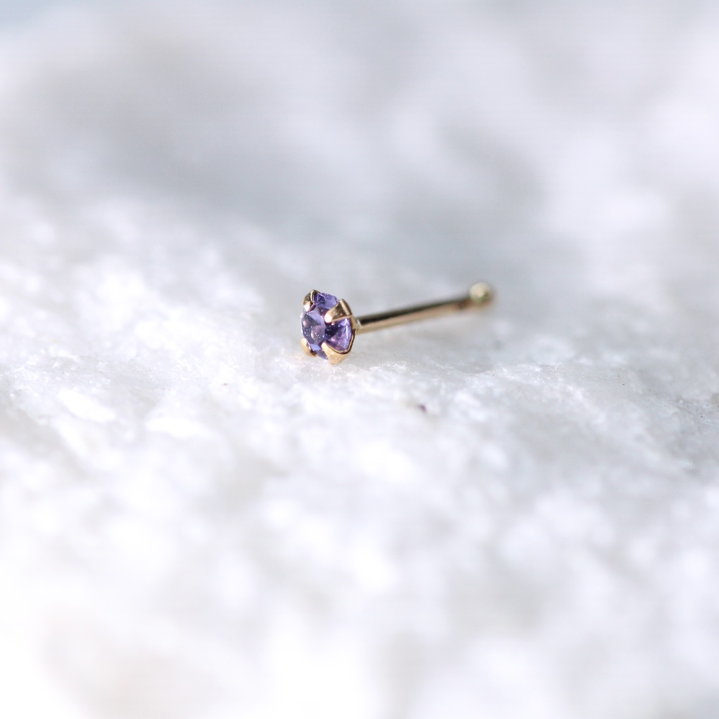 9kt Gold Stud Piercing With 2mm Amethyst New Tiny 9k Gold Mark